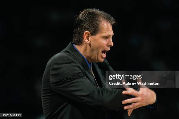 Danny Ainge, Head Coach for the Phoenix Suns gestures from the sideline during the NBA Pacific Division basketball game against the Los Angeles...