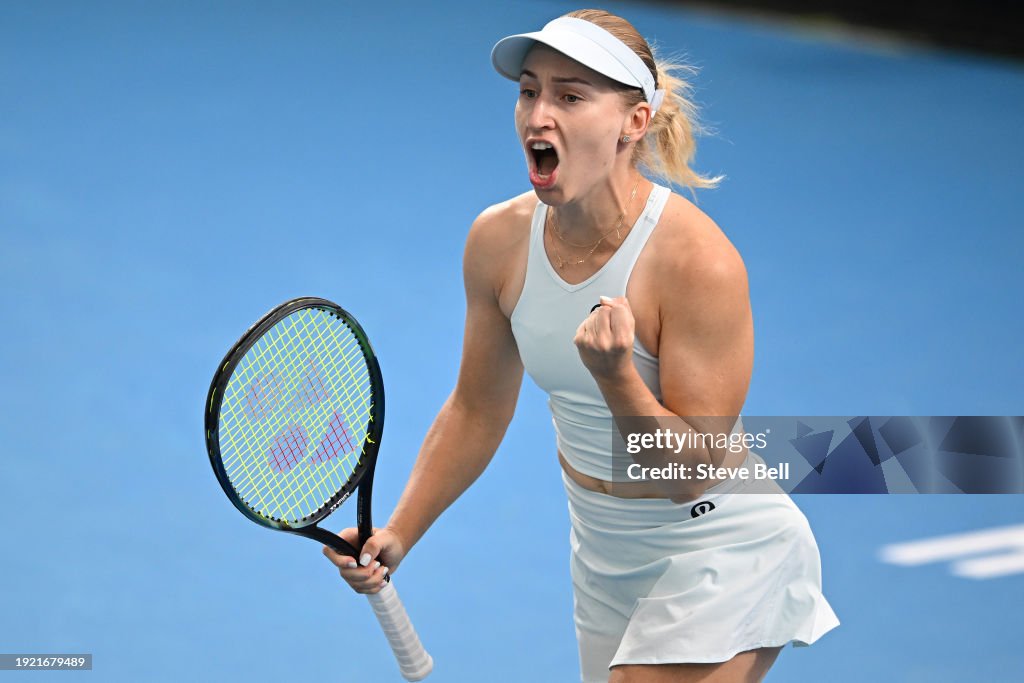 Daria Saville of Australia celebrates winning her match against Sofia
