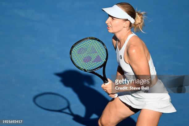 Daria Saville of Australia prepares to return serve in her match against Sofia Kenin of USA during day three of the 2024 Hobart International at...