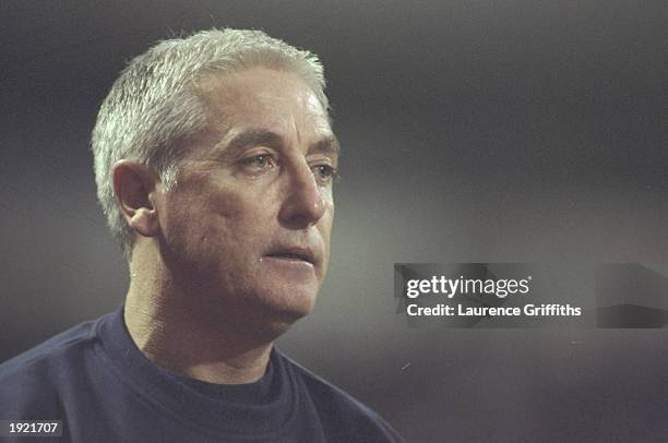 Portrait of Roy Evans, the Liverpool manager, watching his side during the FA Carling Premiership match against Bolton Wanderers at the Reebok...