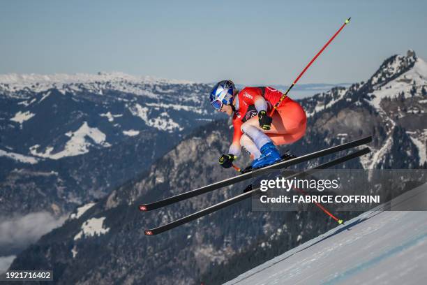 Switzerland's Marco Odermatt competes in the Downhill of the FIS Alpine Skiing Men's World Cup event in Wengen on January 13, 2024.