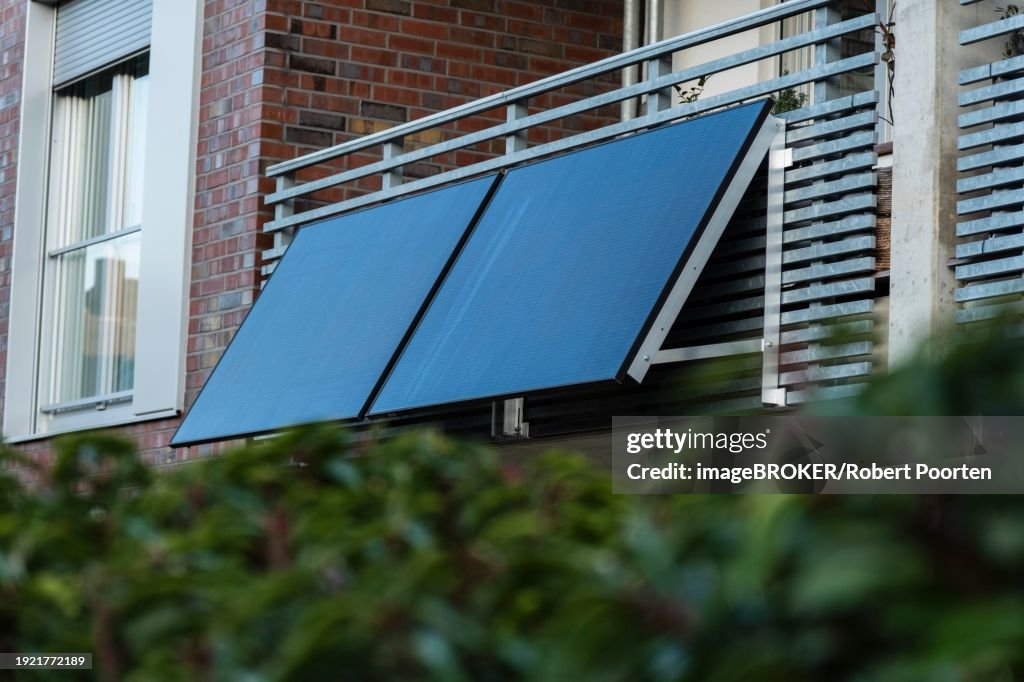 Balcony power plant Solar power plant on a balcony in Duesseldorf, Germany, Europe