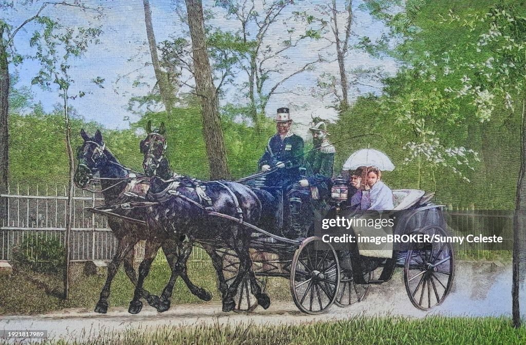 Emperor Wilhelm and the Grand Duchess of Baden in Babelsberg Park, Potsdam, Germany, c. 1885, Historic, digitally restored reproduction from a 19th century original, Emperor Wilhelm and the Grand Duchess of Baden in Babelsberg Park, c. 1885, Historic