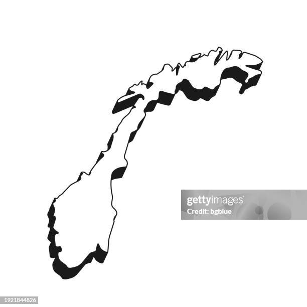 norway map with black outline and shadow on white background - oslo stock illustrations