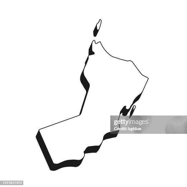 stockillustraties, clipart, cartoons en iconen met oman map with black outline and shadow on white background - oman