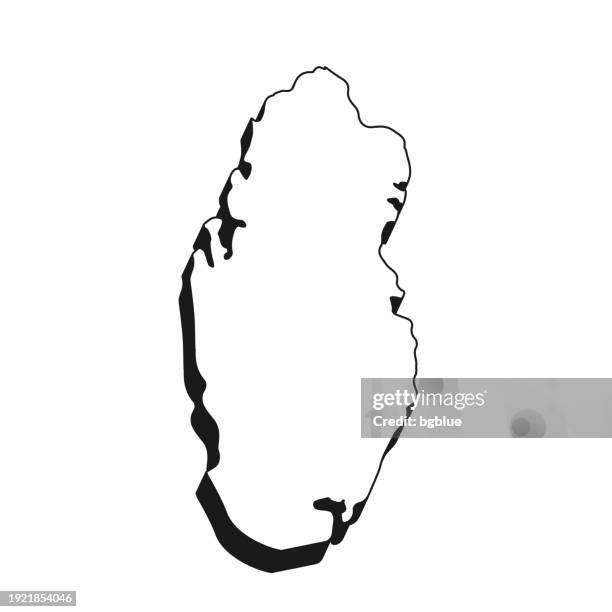 qatar map with black outline and shadow on white background - doha stock illustrations