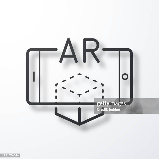 ar augmented reality with smartphone. line icon with shadow on white background - 360 camera white background stock illustrations