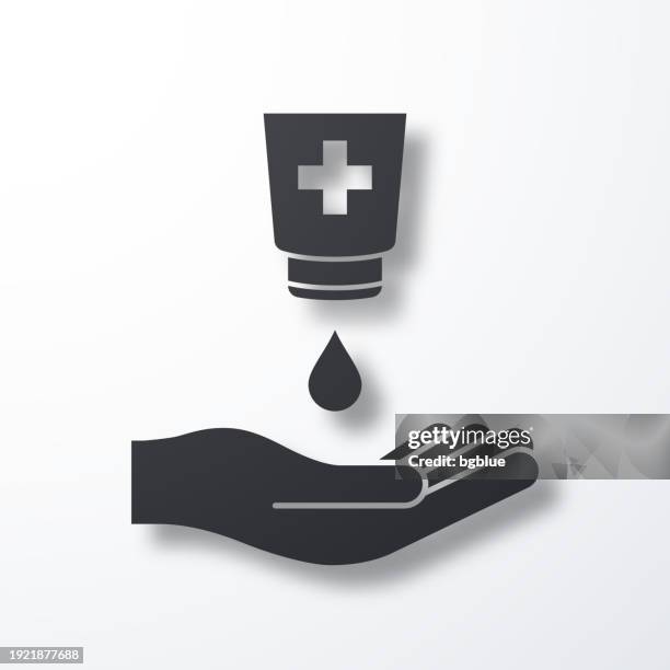 ilustrações, clipart, desenhos animados e ícones de gel desinfetante antibacteriano para as mãos. ícone com sombra no fundo branco - hand sanitiser