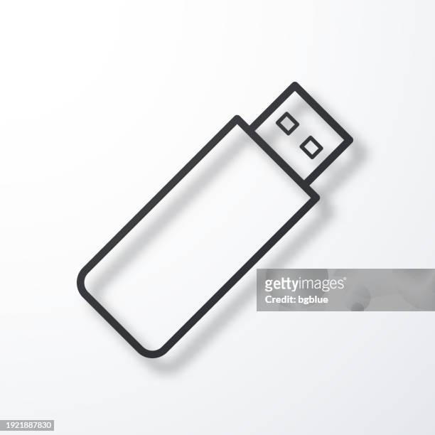 usb flash drive. line icon with shadow on white background - stick plant part stock illustrations