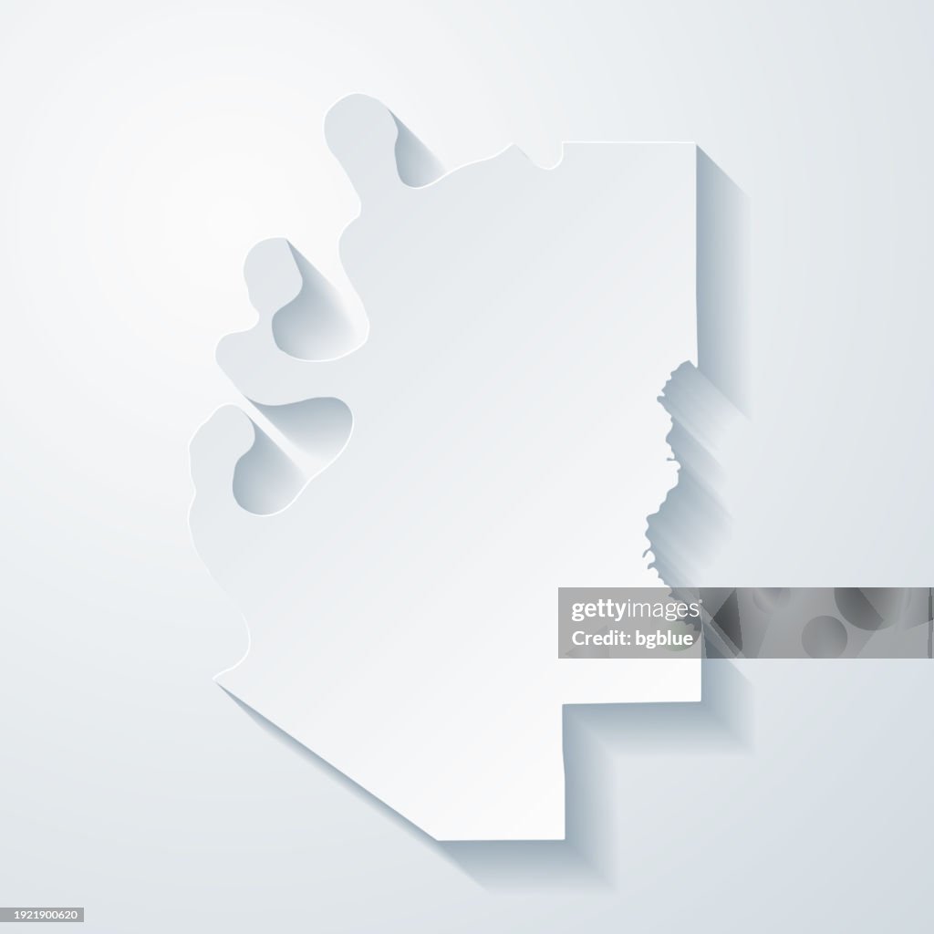 Tunica County, Mississippi. Map with paper cut effect on blank background