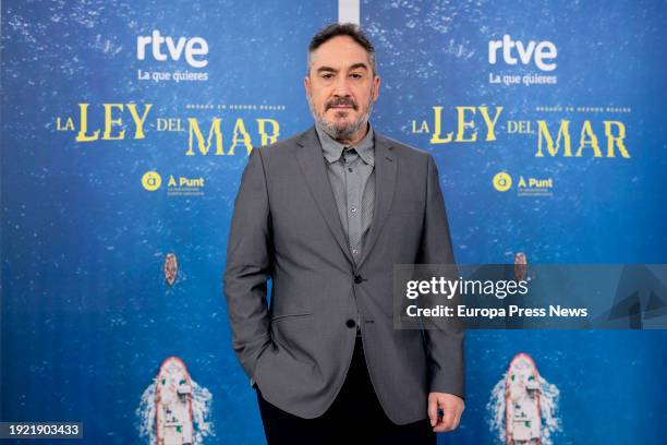 Actor Alfonso Lara poses during the presentation of the miniseries, 'La ley del mar', at Torrespaña, on 10 January, 2024 in Madrid, Spain. 'La ley...