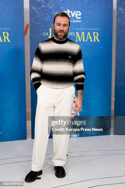 Actor Carlos Serrano poses during the presentation of the miniseries, 'La ley del mar', at Torrespaña, on 10 January, 2024 in Madrid, Spain. 'La ley...