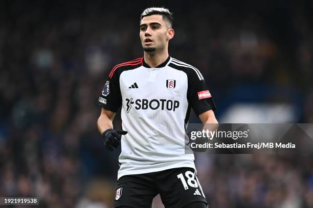 Andreas Pereira of Fulham during the Premier League match between Chelsea FC and Fulham FC at Stamford Bridge on January 13, 2024 in London, England.