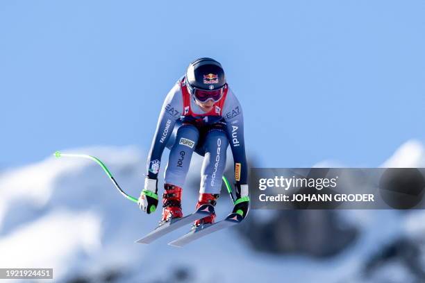 Sofia Goggia of Italy competes in the women's downhill event of the FIS Alpine Skiing World Cup in Altenmarkt-Zauchensee, Austria on January 13,...