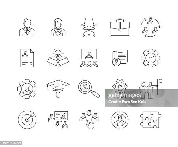 human resources line icon set with editable stroke - performance evaluation stock illustrations
