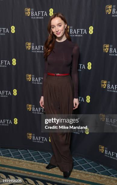 Phoebe Dynevor attends the EE BAFTA Rising Star 2024 Nominations Announcement at The Savoy Hotel on January 10, 2024 in London, England.