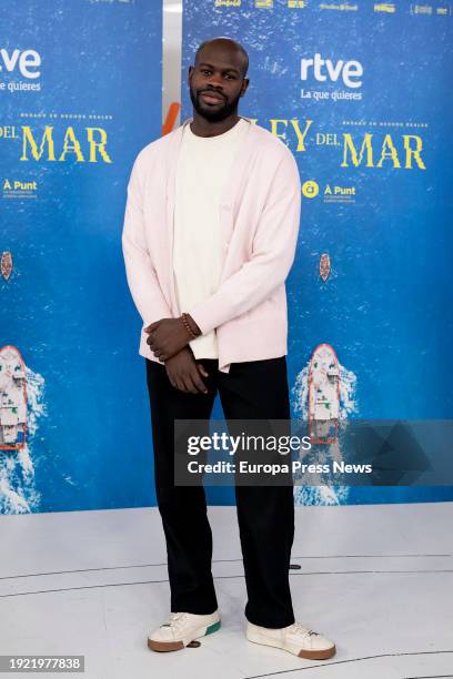 Tik Toker Lamine Thior poses during the presentation of the miniseries, 'The Law of the Sea', at Torrespaña, on 10 January, 2024 in Madrid, Spain....