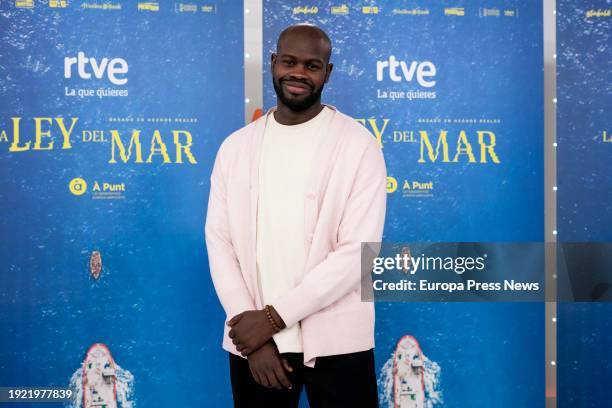 Tik Toker Lamine Thior poses during the presentation of the miniseries, 'The Law of the Sea', at Torrespaña, on 10 January, 2024 in Madrid, Spain....