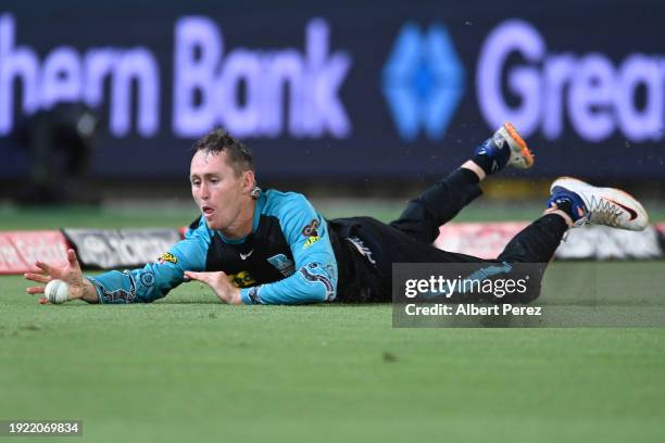 Marnus Labuschagne of the Heat fields during the BBL match between the Brisbane Heat and the Perth Scorchers at The Gabba, on January 10 in Brisbane,...