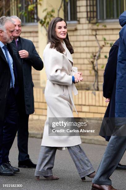 Queen Letizia of Spain delivers the Princess of Girona School of the Year Prize to the CEIP Gumersindo Azcárate School on January 10, 2024 in Leon,...