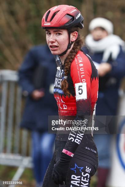 Belgian Shanyl De Schoesitter looks dejected after the junior women race at the Belgian Championships cyclocross cycling in Meulebeke, on Saturday 13...