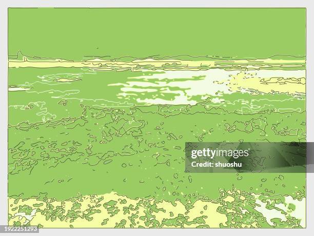 outline risograph style surf landscape background - risograph stock illustrations