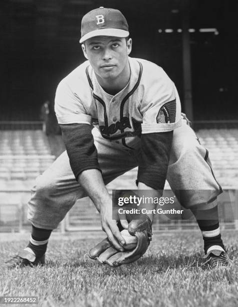 Portrait of Eddie Mathews , Third Baseman for the Boston Braves of the National League before the Major League Baseball game against the Brooklyn...