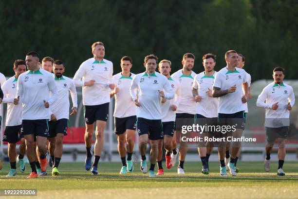 General view during an Australia Socceroos training session ahead of the the AFC Asian Cup at Qatar University Field 11 on January 10, 2024 in Doha,...