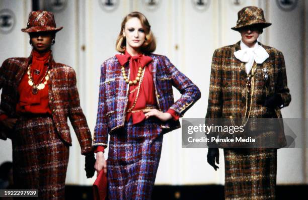 Model walks in the Chanel Fall 1983 Ready to Wear Runway Show on March 21 in Paris, France.