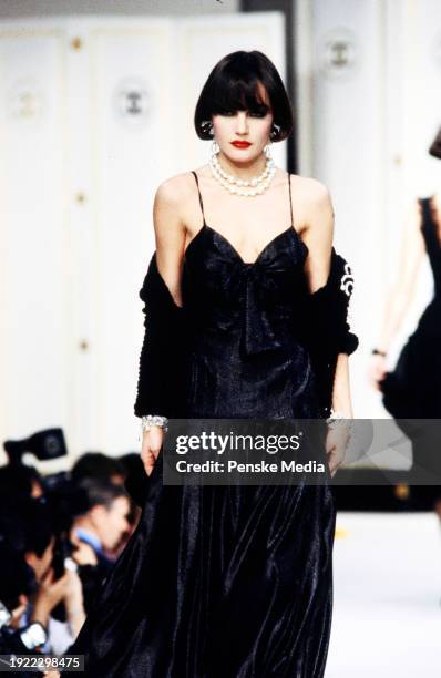 Model walks in the Chanel Fall 1983 Ready to Wear Runway Show on March 21 in Paris, France.