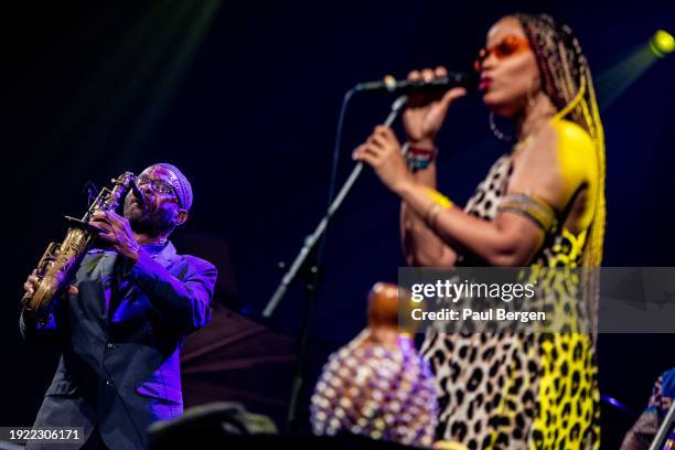 Saxophonist Kenny Garrett and singer Melvis Santa perform on stage at North Sea Jazz festival on July 8, 2023 in Rotterdam, Netherlands.