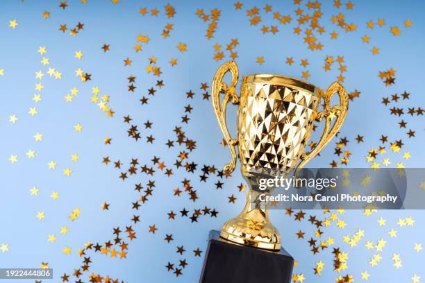 golden trophy with star shape glitter - awards for business excellence stock pictures, royalty-free photos & images