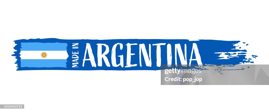 Made in Argentina - grunge style vector illustration. Flag of Argentina and text on Brush Stroke isolated on white background