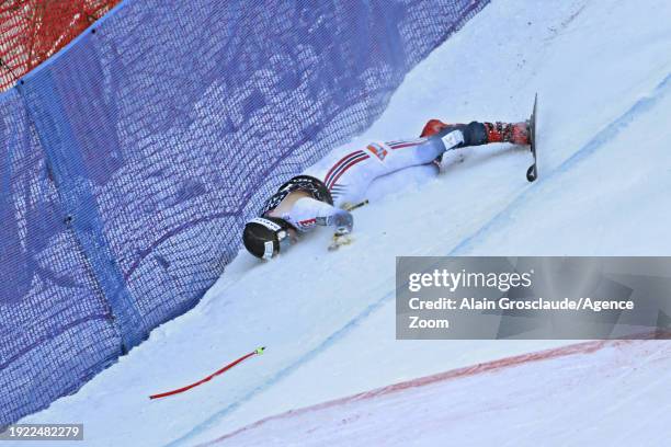 Aleksander Aamodt Kilde of Team Norway crashes out during the Audi FIS Alpine Ski World Cup Men's Downhill on January 13, 2024 in Wengen, Switzerland.