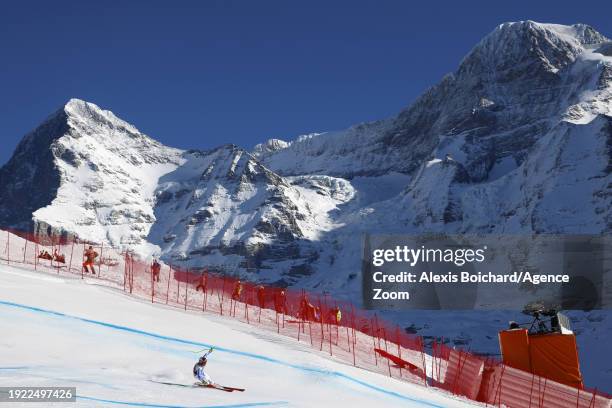 Blaise Giezendanner of Team France in action during the Audi FIS Alpine Ski World Cup Men's Downhill on January 13, 2024 in Wengen, Switzerland.