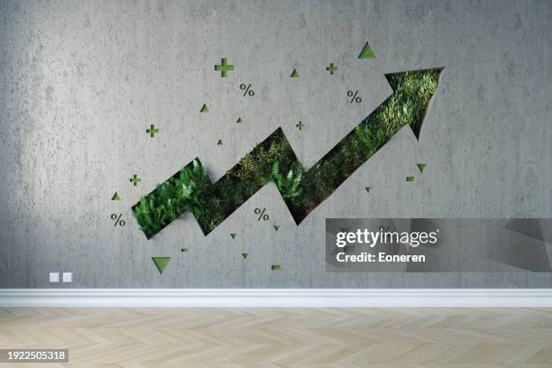 growing graph on the wall interior - stock market arrow stock pictures, royalty-free photos & images