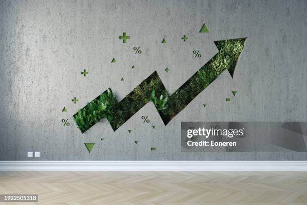 growing graph on the wall interior - eoneren stock pictures, royalty-free photos & images