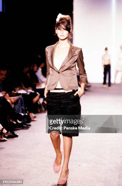 Model Caitriona Balfe walks in the DKNY Spring 2003 Ready to Wear Runway Show on September 19 in New York City.