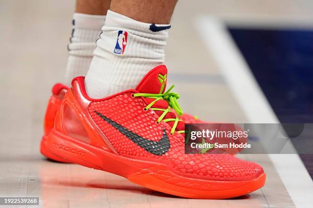 Detail view of the shoes of David Roddy of the Memphis Grizzlies is shown during the second half against the Dallas Mavericks at American Airlines...