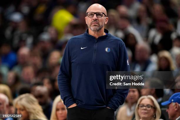 Head coach Jason Kidd of the Dallas Mavericks watches play during the first half of the game against the Memphis Grizzlies at American Airlines...