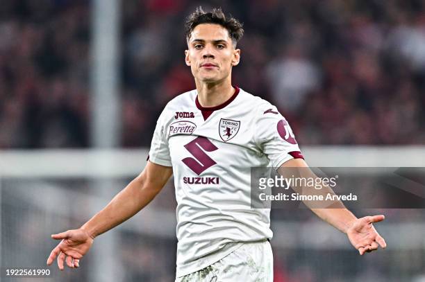 Samuele Ricci of Torino reacts during the Serie A TIM match between Genoa CFC and Torino FC at Stadio Luigi Ferraris on January 13, 2024 in Genoa,...
