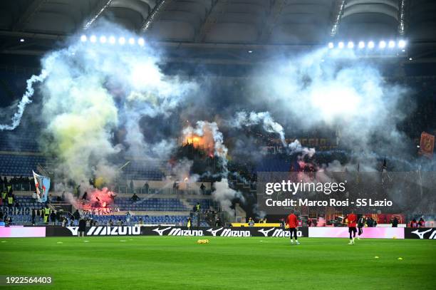General view during the Coppa Italia match between SS Lazio and AS Roma at Stadio Olimpico on January 10, 2024 in Rome, Italy.