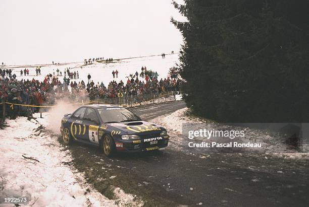 Carlos Sainz and Luis Moya of Spain in action in their Subaru Impreza during the Monte Carlo Rally in Monaco. Sainz and Moya finished in first place...