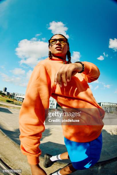 carefree generation z teenager looking away from camera. - fisheye stock pictures, royalty-free photos & images