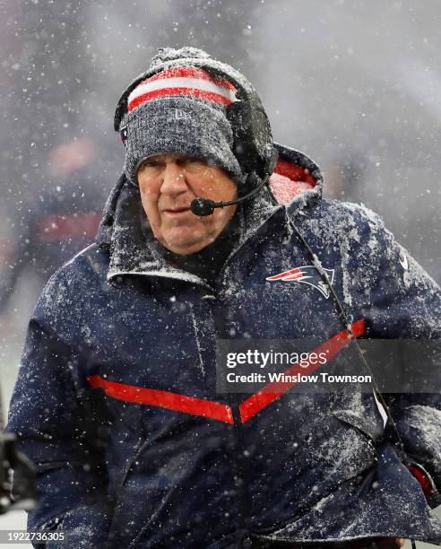 Head coach Bill Belichick of the New England Patriots along the sidelines during their game against the New York Jets at Gillette Stadium on January...