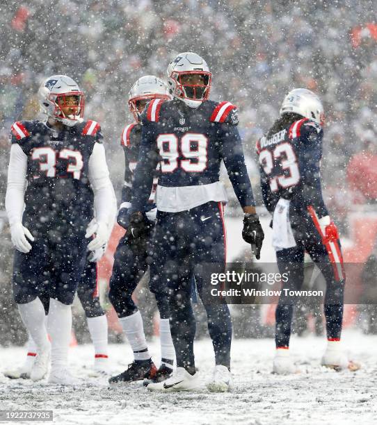 Keion White of the New England Patriots against the New York Jets at Gillette Stadium on January 7, 2024 in Foxborough, Massachusetts.