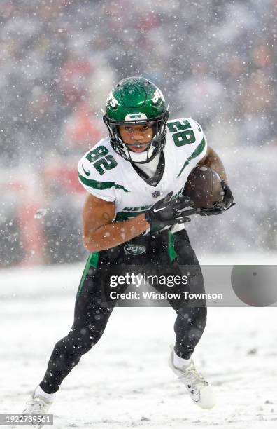 Xavier Gipson of the New York Jets runs against the New England Patriots at Gillette Stadium on January 7, 2024 in Foxborough, Massachusetts.