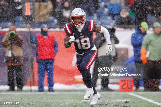 Matthew Slater of the New England Patriots on special teams against the New York Jets at Gillette Stadium on January 7, 2024 in Foxborough,...