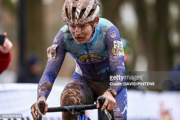Belgian Bern Zimmermann pictured in action during the junior men race at the Belgian Championships cyclocross cycling in Meulebeke, on Saturday 13...