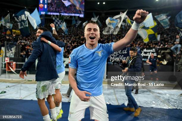 Patric of SS Lazio celebrates a victory after the Coppa Italia match between SS Lazio and AS Roma at Stadio Olimpico on January 10, 2024 in Rome,...
